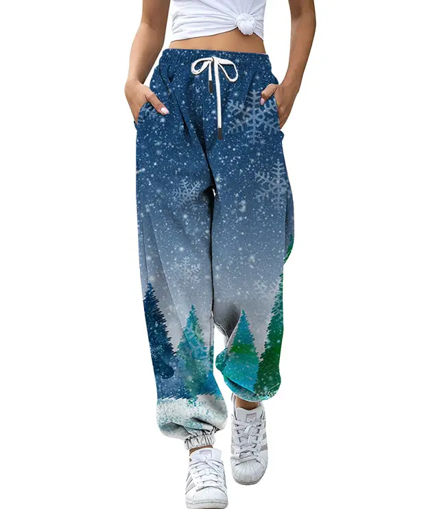 European And American Christmas High Waist Loose 3d Printed Casual Drawstring Women's Sports Casual Pants Smck105Sm983 - Shop at LoveMi