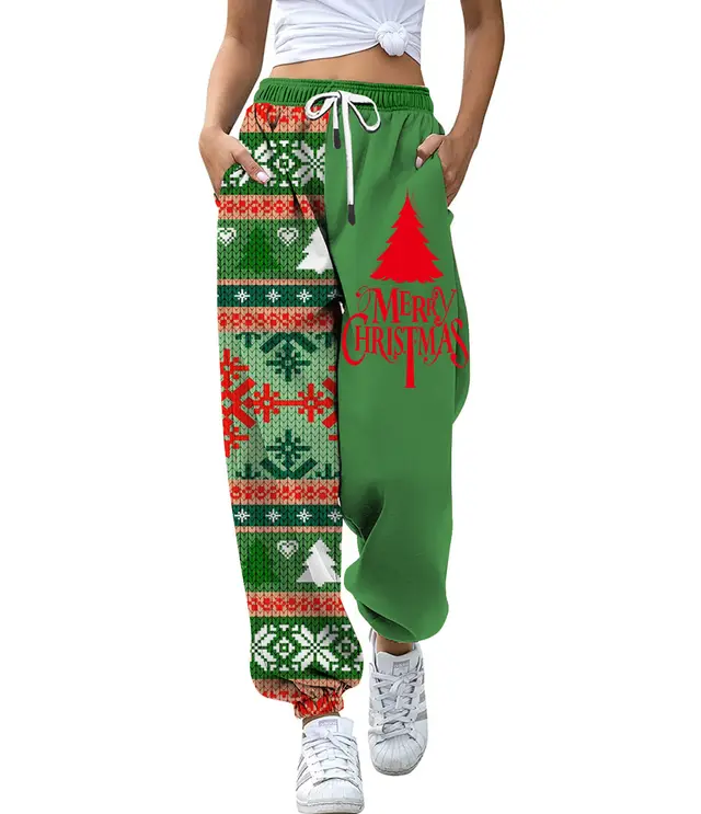 European And American Christmas High Waist Loose 3d Printed Casual Drawstring Women's Sports Casual Pants Smck105Sm984 - Shop at LoveMi