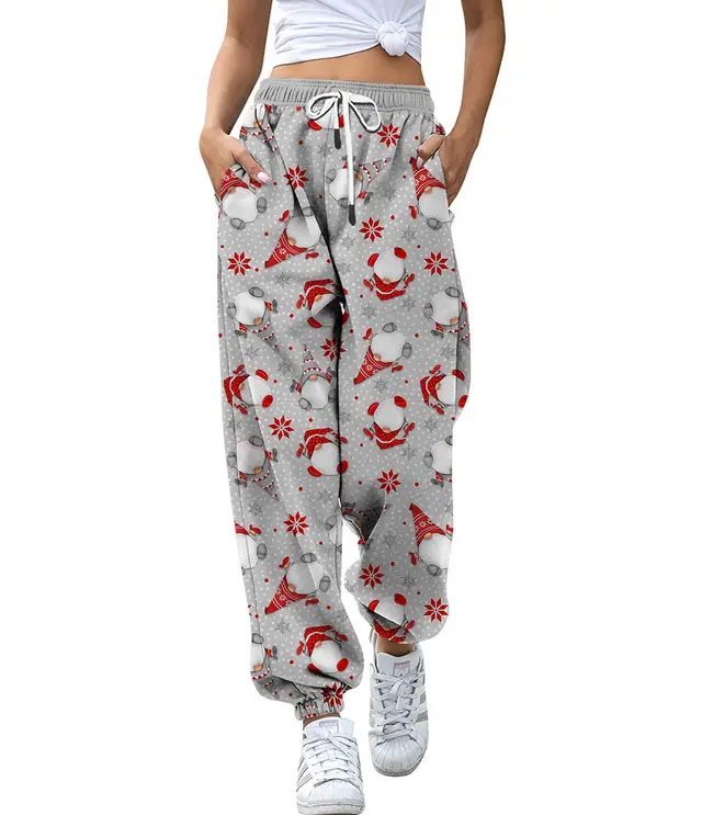 European And American Christmas High Waist Loose 3d Printed Casual Drawstring Women's Sports Casual Pants Smck105Sm706 - Shop at LoveMi