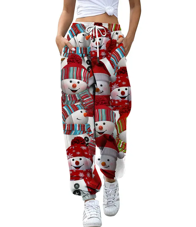 European And American Christmas High Waist Loose 3d Printed Casual Drawstring Women's Sports Casual Pants Smck105Sm898 - Shop at LoveMi
