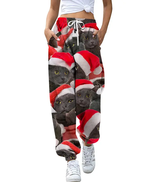 European And American Christmas High Waist Loose 3d Printed Casual Drawstring Women's Sports Casual Pants Smck105Sm904 - Shop at LoveMi