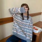New Retro Loose And Lazy Style Outerwear Pullover Sweater - Sky Blue