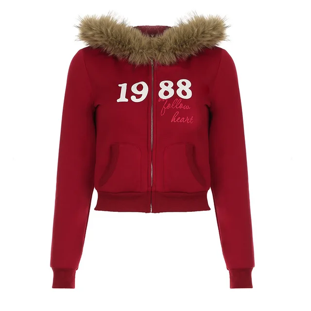 Street Retro Contrast Color Slim Fit Zipper Casual Coat Wine Red - Shop at LoveMi