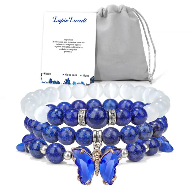 Bohemian Beaded Bracelet Women's Healing Crystal Bracelet Lapis Lazuli Butterfly - Shop at LoveMi