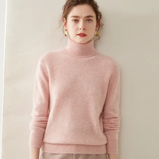 Women's Thickened Fall And Winter Inner Wear Turtleneck Cashmere Sweater Cherry Blossom Powder - Shop at LoveMi