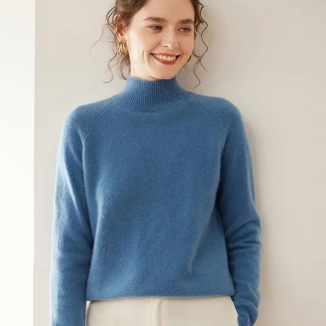 Women's Thickened Sweater Autumn And Winter Wool Knitted Bottoming Shirt Blue - Shop at LoveMi