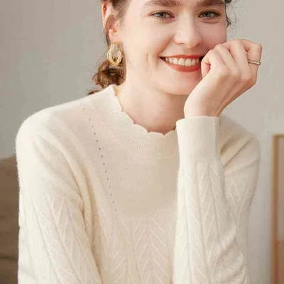 Women's Half Turtleneck Pure Cashmere Shirt Pullover Loose Sweater White - Shop at LoveMi