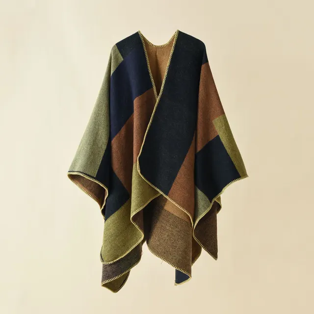 Double sided Color Matching Plaid Cashmere like Shawl Outer Match Cape Coat B Style - Shop at LoveMi