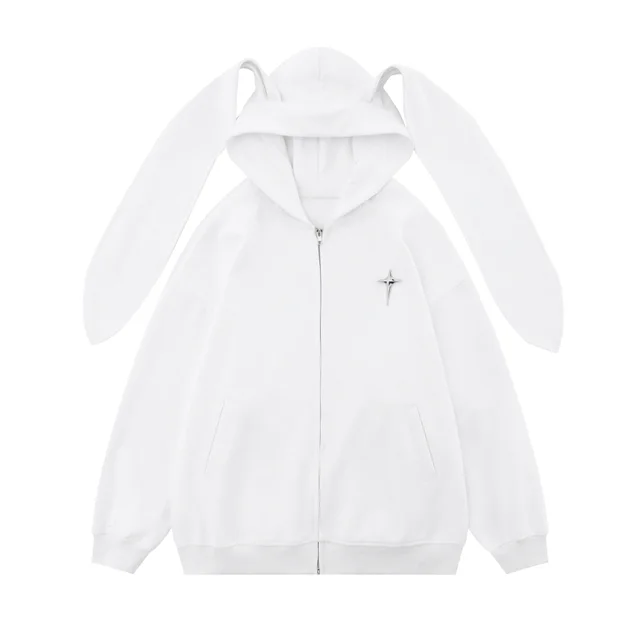 Design Hooded Rabbit Ears Cardigan Woman Cotton Dress White - Shop at LoveMi