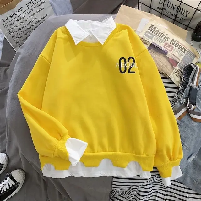 Lazy Style Fake Two Thin Spring And Autumn New Patchwork Sweater 6085 Yellow - Shop at LoveMi