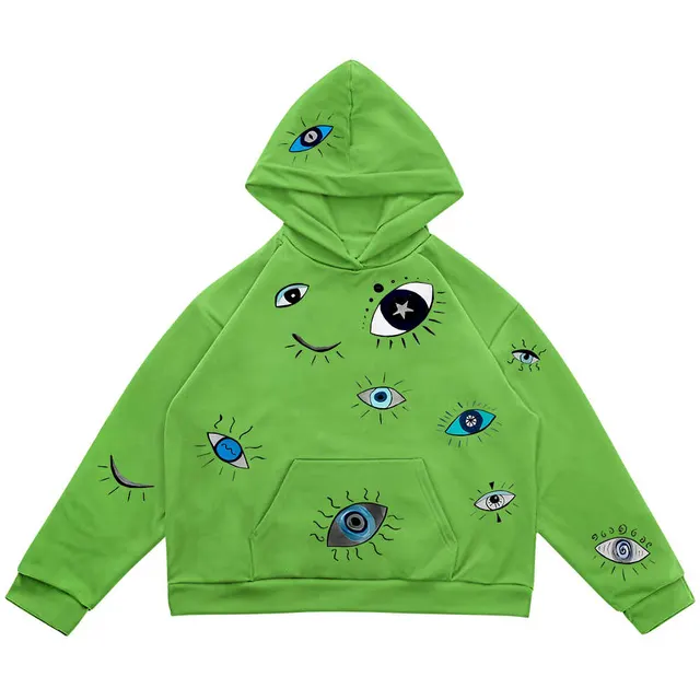 Eye Stitching Niche Unique Hooded Sweater Fluorescent Green - Shop at LoveMi