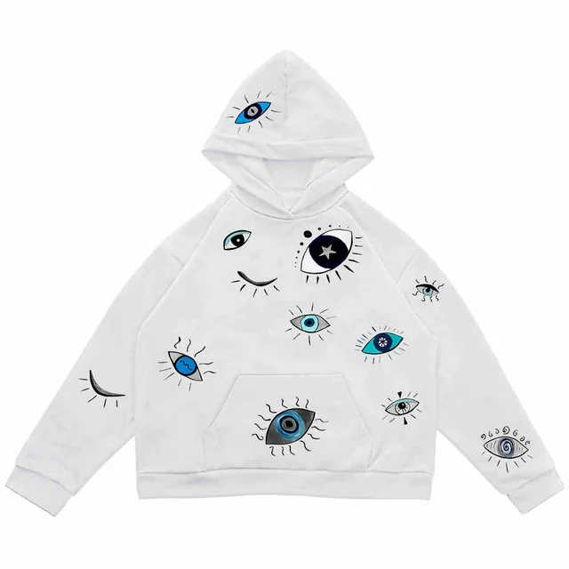 Eye Stitching Niche Unique Hooded Sweater White - Shop at LoveMi