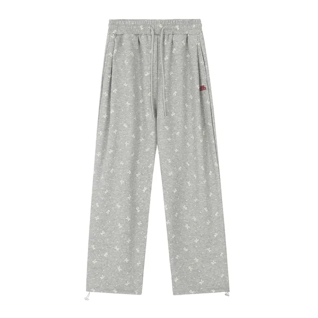 Vintage Bow Polka Dot Track Sweatpants Women's Straight Wide Leg Casual Pants Flower Gray heather gray melange - Shop at LoveMi