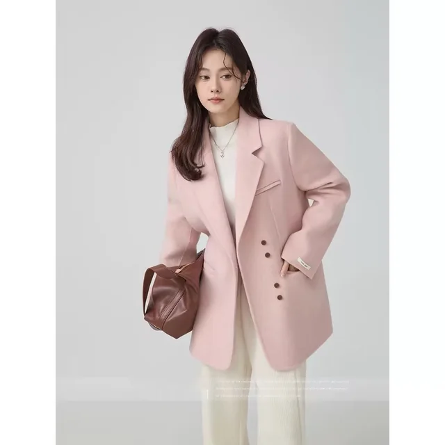 Green Chic Elegant Suit Collar Woolen Coat Pink - Shop at LoveMi