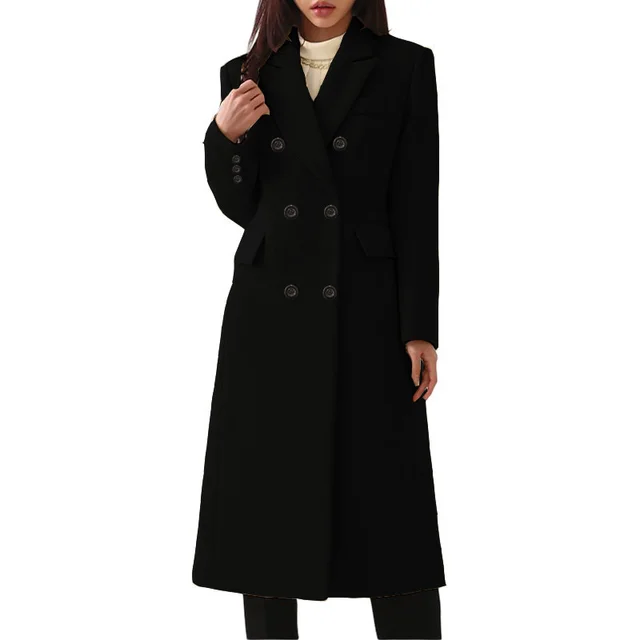 Women's Large Long Style Woolen Coat Black - Shop at LoveMi