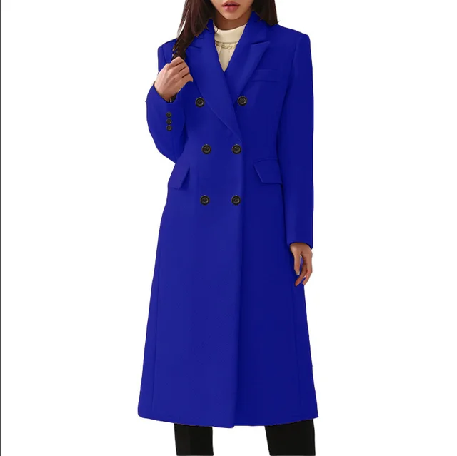 Women's Large Long Style Woolen Coat Blue - Shop at LoveMi