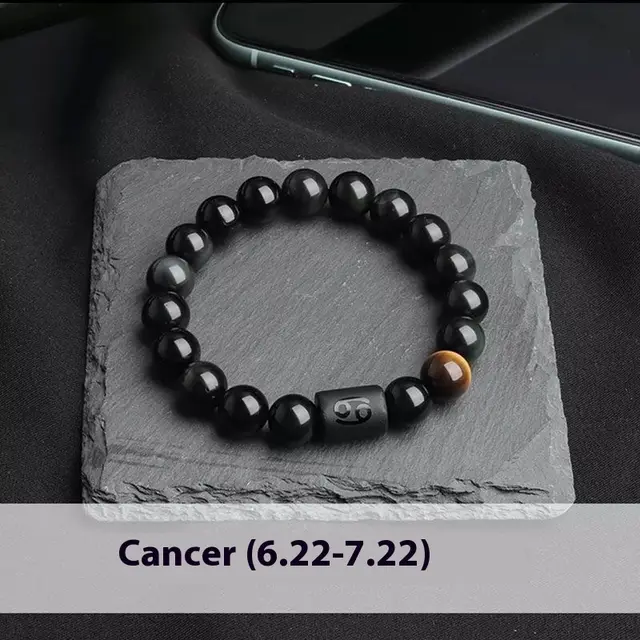 Twelve Constellation Stretch Bracelet Natural Yellow Tiger's Eye Bead Bracelets Cancer - Shop at LoveMi
