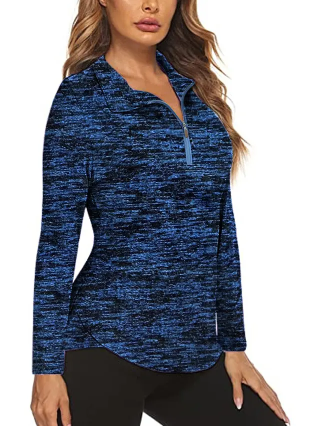 Women's Long Sleeve Breathable V neck Top Dark Blue - Shop at LoveMi