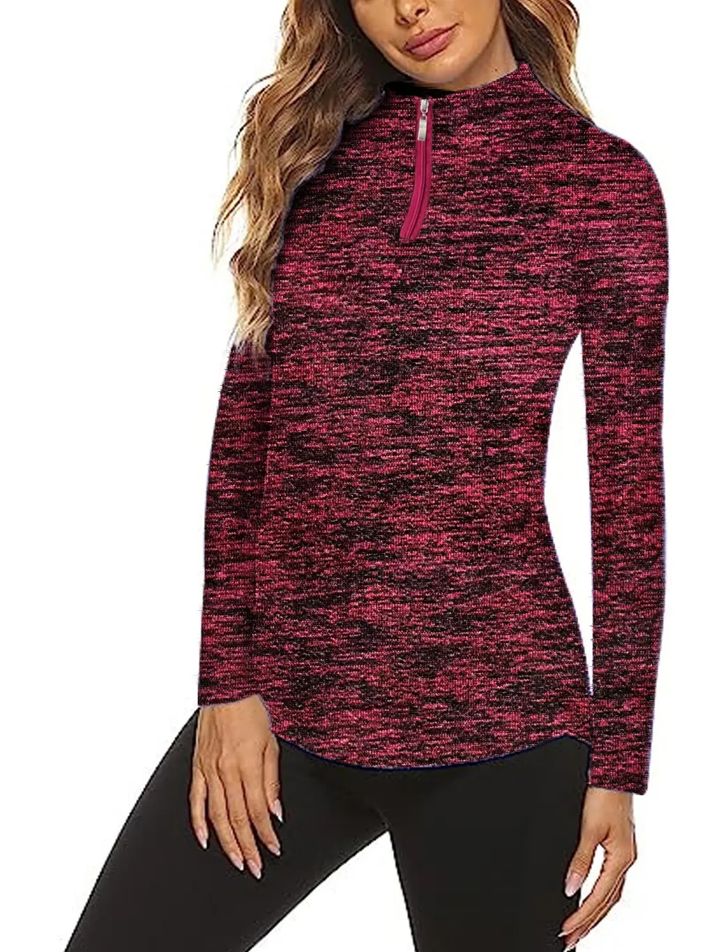 Women's Long Sleeve Breathable V-neck Top - Red