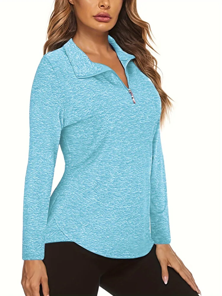 Women's Long Sleeve Breathable V-neck Top - Sky Blue