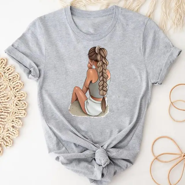 Women's Coffee Cartoon Printed Clothing Top Aqp28777Gy - Shop at LoveMi