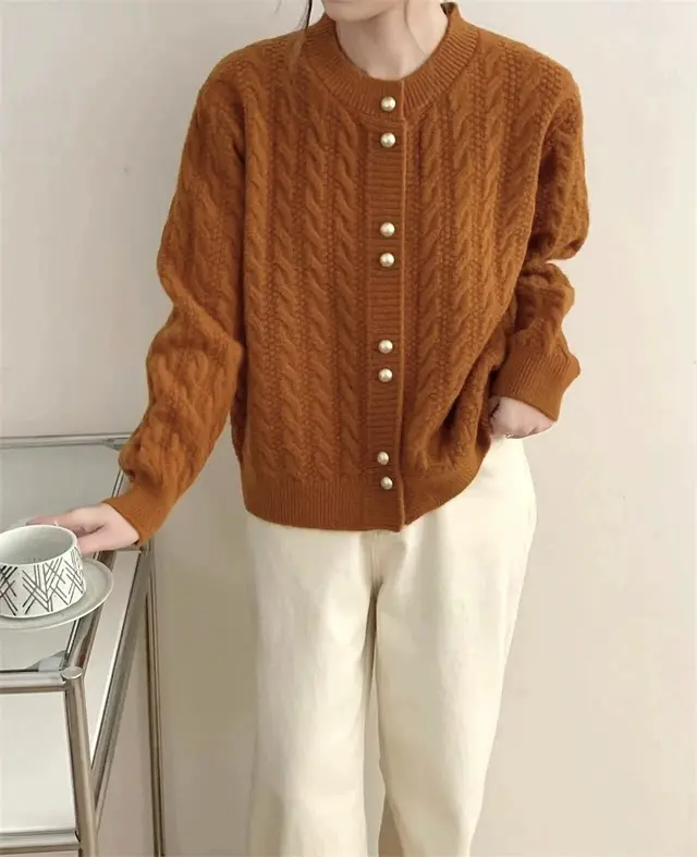 Round Neck Solid Color Design Sense Sweater Top Orange - Shop at LoveMi