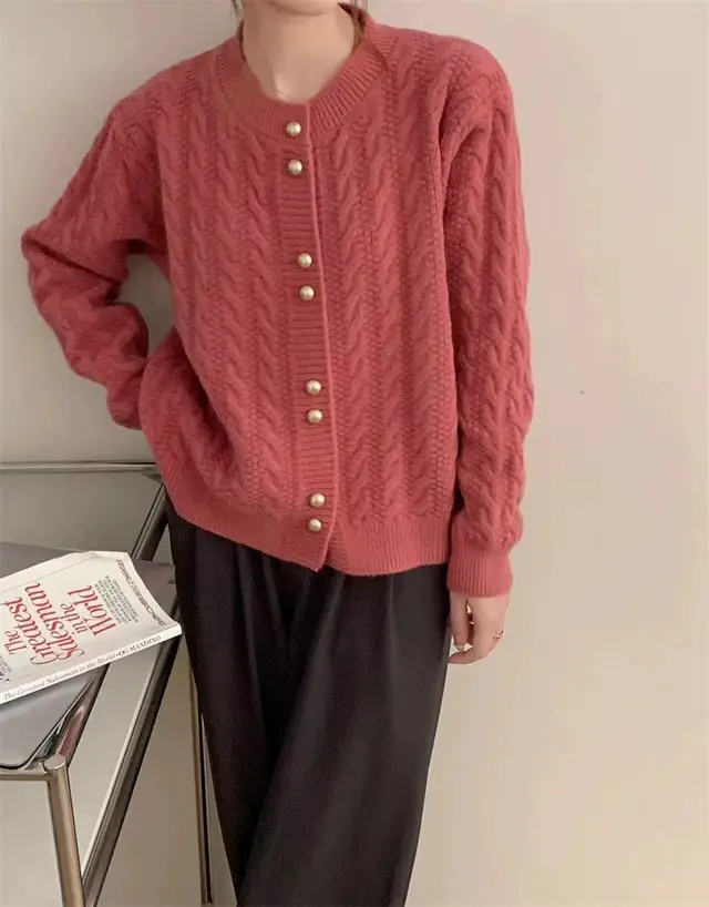 Round Neck Solid Color Design Sense Sweater Top Rose Pink - Shop at LoveMi