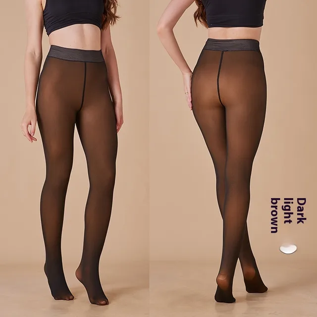 True See through Fleece lined Thick Leggings Black Transparent Light Coffee - Shop at LoveMi