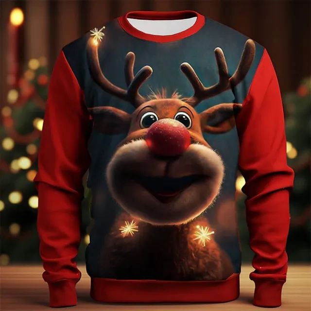 Christmas Elk Printing Round Neck Sweater Base Shirt Color Matching Rnst2410301 - Shop at LoveMi