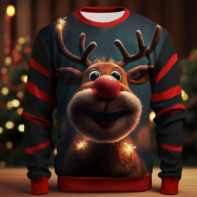 Christmas Elk Printing Round Neck Sweater Base Shirt Color Matching Rnst2410306 - Shop at LoveMi