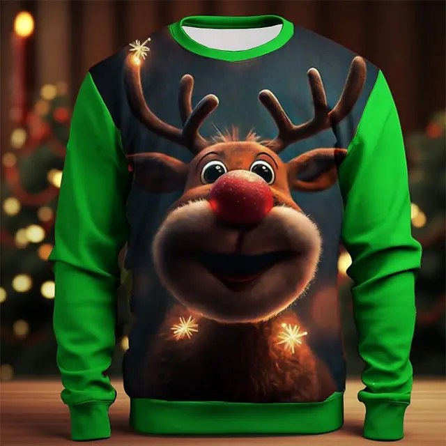 Christmas Elk Printing Round Neck Sweater Base Shirt Color Matching Rnst2410311 - Shop at LoveMi