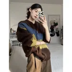 Sweater Spring And Autumn Retro Loose All-matching Round Neck Multicolor Top - Multicolor