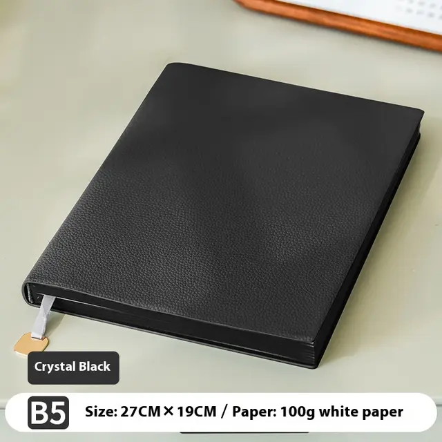 Litchi Pattern Soft Leather Covered Notebook Black - Shop at LoveMi