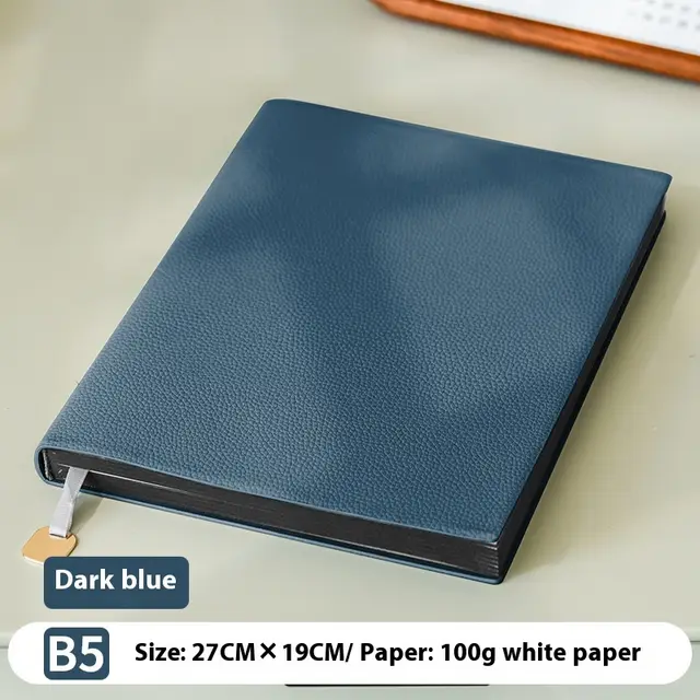 Litchi Pattern Soft Leather Covered Notebook Deep Sea Blue - Shop at LoveMi