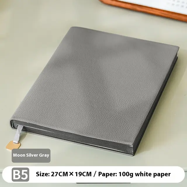 Litchi Pattern Soft Leather Covered Notebook Gray - Shop at LoveMi