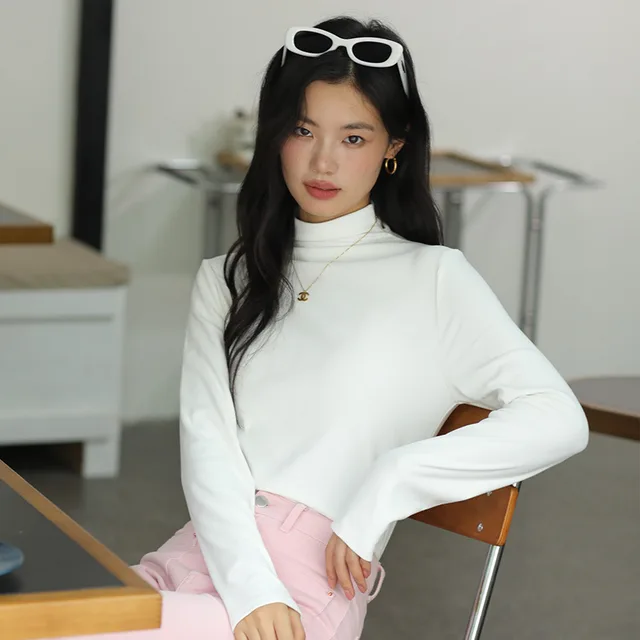 Women's Outer Casual Top Simple Mid collar Sweater Inner Wear Milky White - Shop at LoveMi