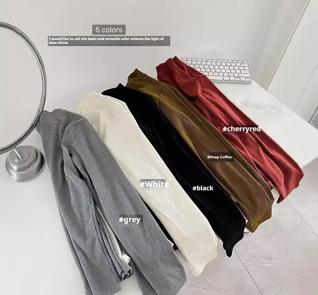 Women's Autumn And Winter Stretch Slim Solid Color Thread Long Sleeve Gray - Shop at LoveMi