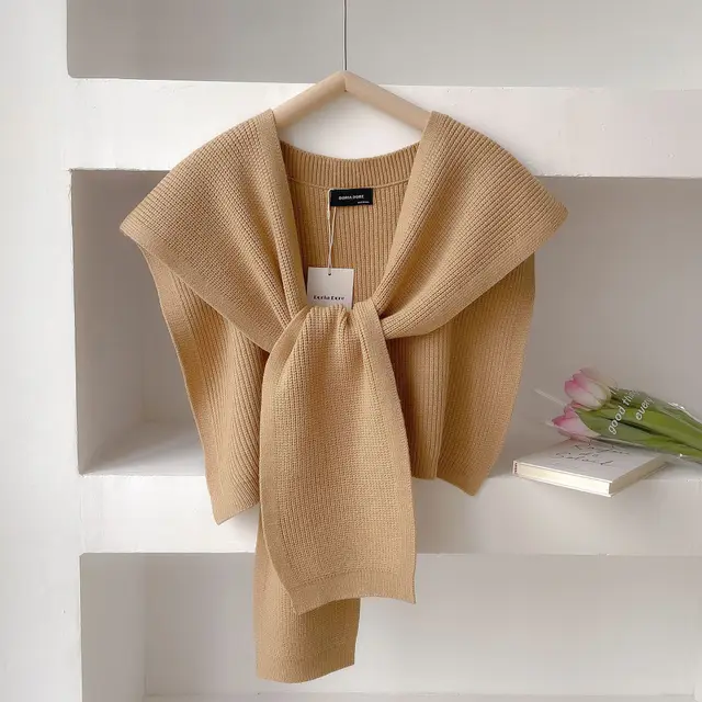 Women's Spring Summer Stripes Short Knitted Shawl Khaki - Shop at LoveMi