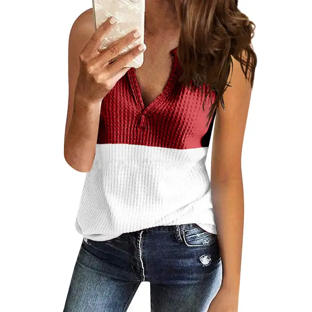 Stitching Contrast Color Knitwear V neck Plus Size Vest Red And White - Shop at LoveMi
