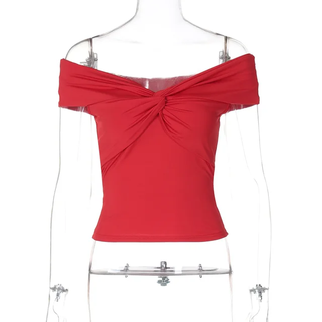 Women's Kinked Design Off shoulder Top Red - Shop at LoveMi