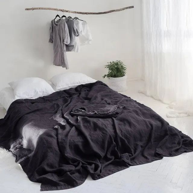 Simple Plain Linen Solid Color Single Double Bed Sheet Dark German Gray - Shop at LoveMi