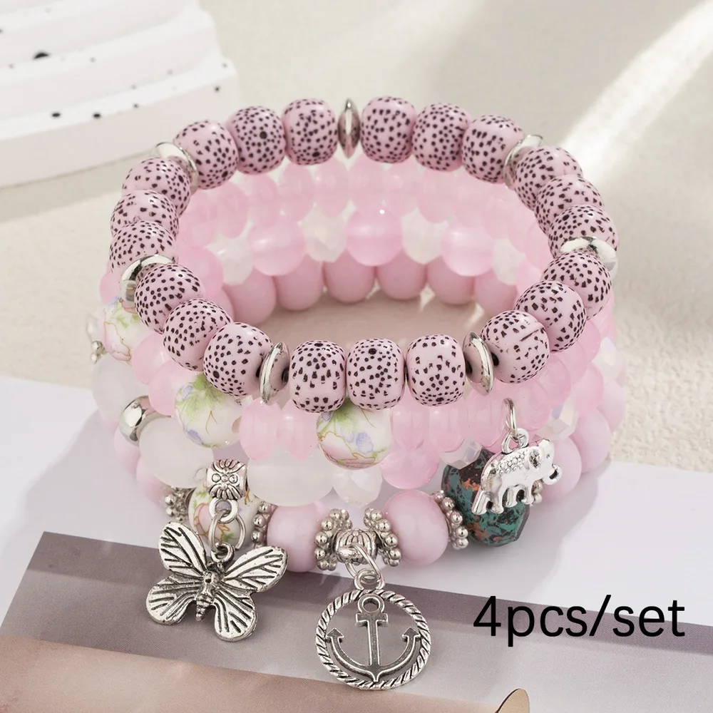 Bohemian Bracelet Suit Elephant Butterfly - Pink