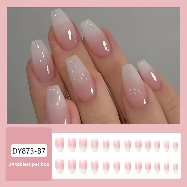 Wearable Nail Tips Gentle Sweet Girl Gradient Nude White Jelly Glue - Shop at LoveMi