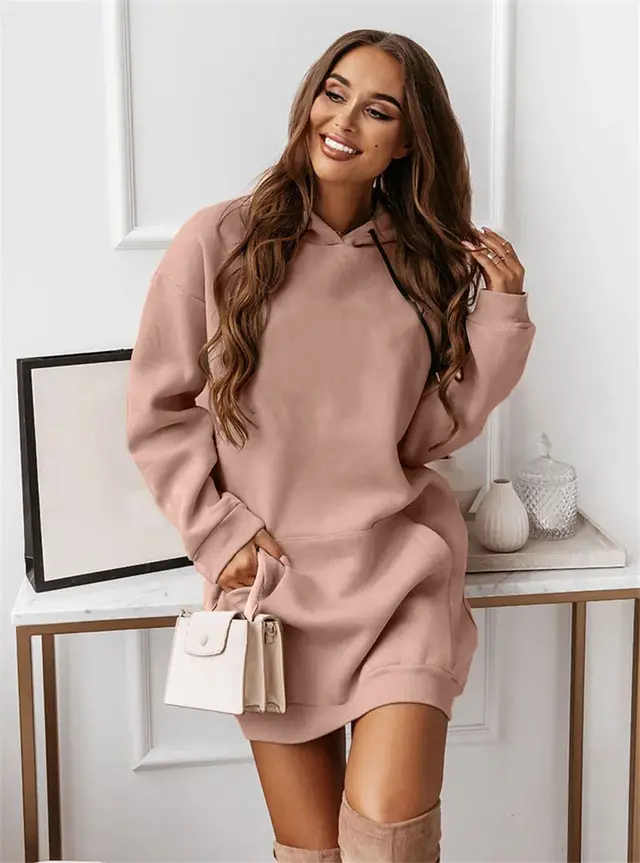 Autumn And Winter New Women's Solid Color Casual Sports Hoodie Sweater Light Pink - Shop at LoveMi
