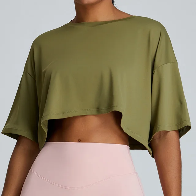 New Summer Breathable Quick drying Yoga Clothes Women's Loose Running Leisure All matching Workout Top Army Green - Shop at LoveMi