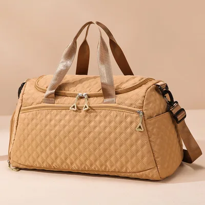 Large Capacity Travel Rhombus Waterproof Oxford Fabric Luggage Bag Khaki - Shop at LoveMi