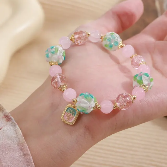 Pastoral Style Tulip Pearl Glaze Floral Ball Bracelet Colored Glaze Hydrangea - Shop at LoveMi