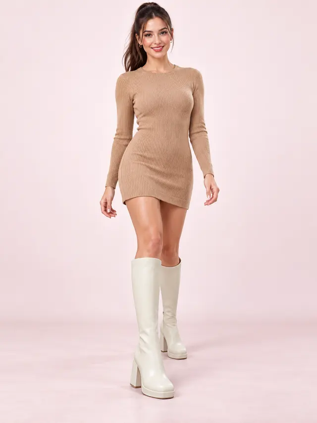 Plus Size Long Tube Rear Zipper Martin Boots Beige - Shop at LoveMi