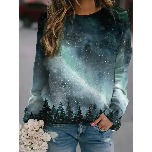 Landscape Flower Floral Print Long Sleeve Pullover Jy40104702 - Shop at LoveMi