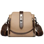 Soft Leather Bucket Large Capacity Handbag Crossbody Bag - Khaki